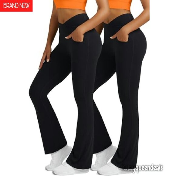 High Waisted Flare Leggings with Pockets, 2-Pack, Bootcut Yoga Pants - Picture 2 of 8